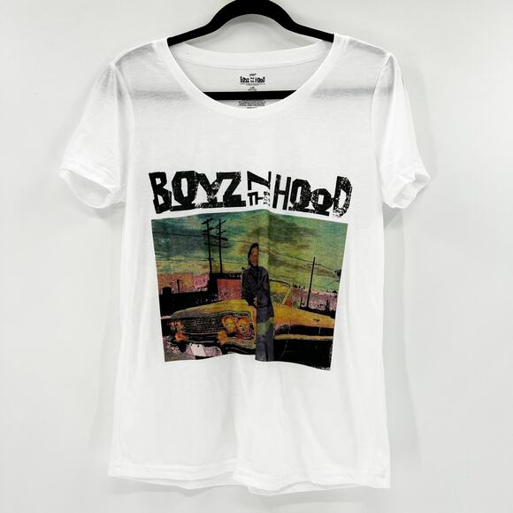 Boyz In The Hood Women's White Graphic Print Scoop Neck T Shirt Tee Top Size L - Picture 1 of 3